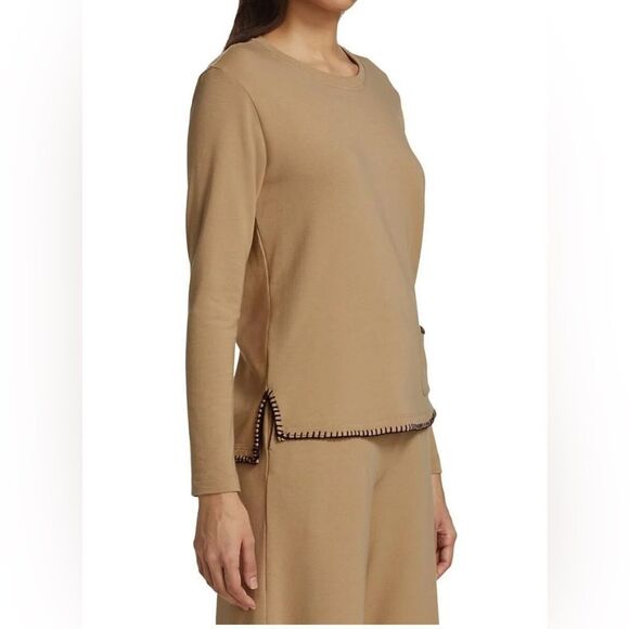 L'agence CHRISTY CONTRAST STITCH TOP in tan and brownWomen's Size XL - Picture 8 of 10